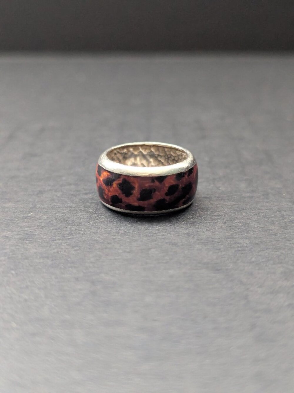 HW Burdick Co. Sterling Silver 925 Vintage Cheetah Print Enamel Ring Size 7